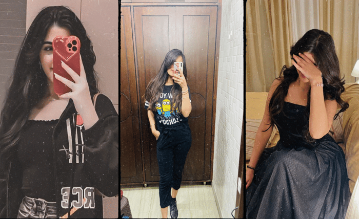 girl poses stylish mirror selfie dp
